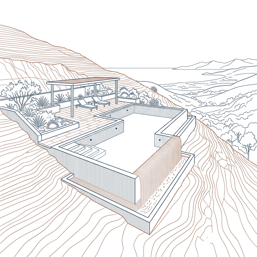 Forensic swimming pool defect analysis sketch